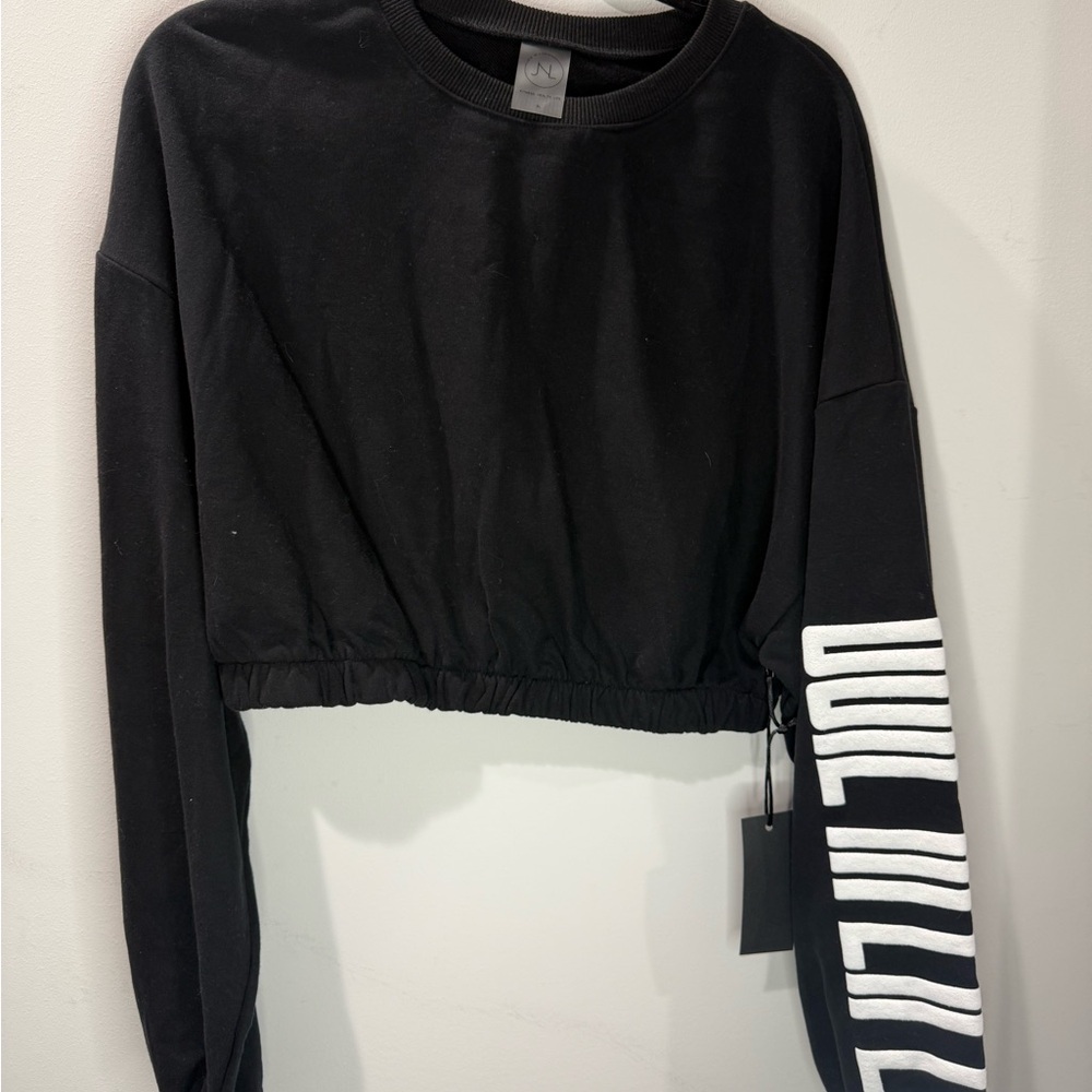 Joie in Life Black Cropped Graphic Long Sleeve Pullover Sweatshirt Women’s XL